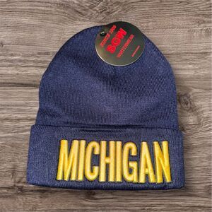 Michigan Wolverine Winter Toboggan Beanie Hat Blue/Yellow NWT